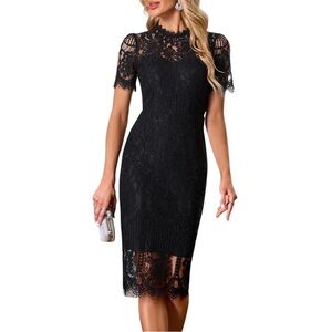DASMZPER Black Lace Cocktail Dress Elegant Short Sleeve Semi Formal Bodycon XXL